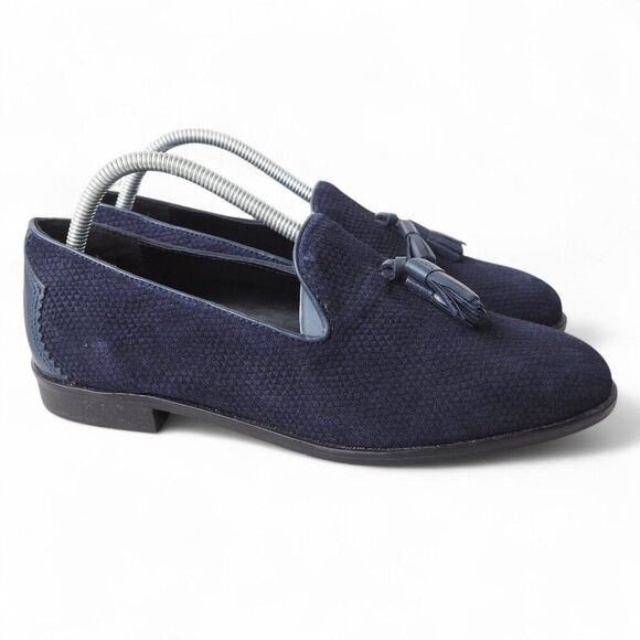 House of Hounds Embossed Tassel Slip-on Suede Loafers Blue / Black Men's 8/41 - Picture 4 of 12